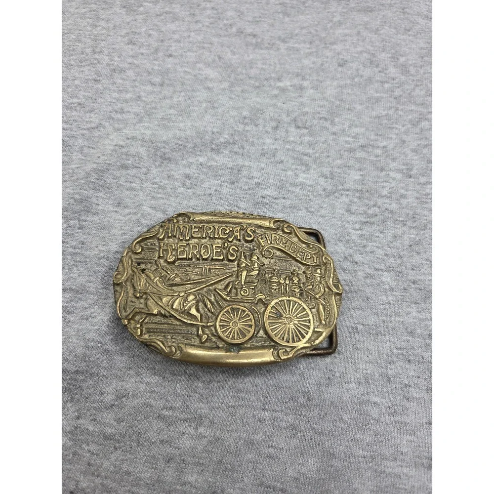 Americas Heroes Fire Department Solid Brass Heavy Belt Buckle